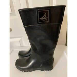 Sperry Top Siders Women's Size 6 Black Rain Rubber Outdoor‎ Boots Style 9852450